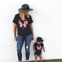 Mommy and Me T shirt Tops Floral Butterfly Letter Causal Print Black Short Sleeve Daily Matching Outfits  Summer  Cute Lightinthebox - thumbnail