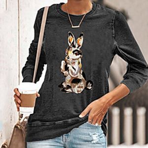 Women's Painting T shirt Animal Long Sleeve Print Round Neck Basic Tops Yellow Gray Green miniinthebox