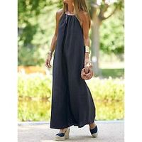 Women's Casual Dress Cotton Linen Dress Strap Dress Maxi long Dress Linen Cotton Blend Basic Modern Daily Weekend Spaghetti Strap Basic Sleeveless Summer Spring 2023 Loose Fit Black Brown Plain S M L Lightinthebox