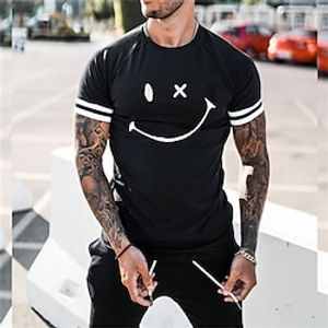 Men's T shirt Hot Stamping Graphic Emoji Face Crew Neck Street Casual Print Short Sleeve Tops Fashion Comfortable Sports Black miniinthebox