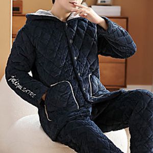 Men's Warm Breathable Loungewear Pajamas Sets Sleepwear Home Bed Basic Letter Polyester Simple Fashion Soft Winter Hoodie Long Sleeve Long Pant Lightinthebox