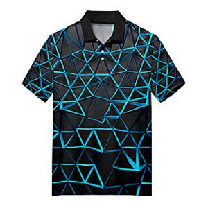 Men's Golf Shirt Tennis Shirt 3D Print Geometry Button-Down Print Short Sleeve Casual Tops Casual Fashion Soft Breathable Blue / Sports miniinthebox