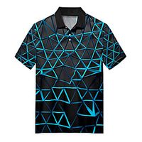 Men's Golf Shirt Tennis Shirt 3D Print Geometry Button-Down Print Short Sleeve Casual Tops Casual Fashion Soft Breathable Blue / Sports miniinthebox - thumbnail