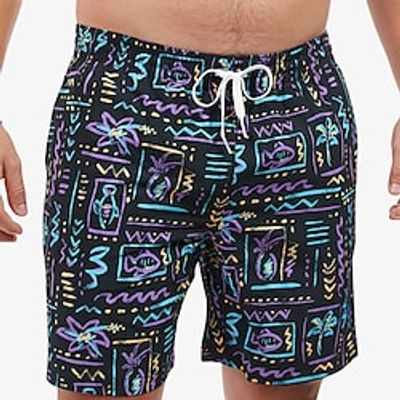 Men's Swim Shorts Swim Trunks Board Shorts Beach Shorts Drawstring with Mesh lining Elastic Waist Graphic Prints Graffiti Quick Dry Short Casual Daily Holiday Boho Hawaiian Black Micro-elastic Lightinthebox