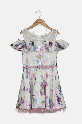 Big Girls Belted Skater Dress White Combo Big Girls Belted Skater Dress White Combo