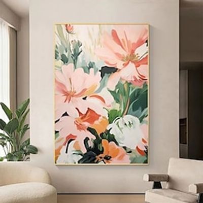 Handmade Oil Painting Canvas Acrylic Wall Art Decoration Abstract Flower Minimalist Artwork Bedroom for Home Decor Rolled Frameless Unstretched Painting Lightinthebox
