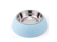 Paw Print Single Dining Large Pet Feedrer With Stainless Steel Bowl & Non Slip Rubber Bottom blue For Cats And Dogs -29.5X10cm