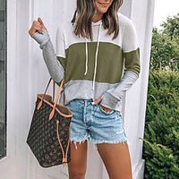 2021 amazon wish aliexpress hot sale stitching color matching waffle drawstring hoodie top women miniinthebox - thumbnail