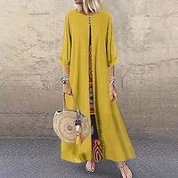 Women's Casual Dress Shift Dress Long Dress Maxi Dress claret Yellow Dark Blue 3/4 Length Sleeve Print Print Winter Fall Crew Neck Boho Casual Modern Fall Dress 2022 L XL 2XL 3XL 4XL 5XL / Boho Dress miniinthebox - thumbnail