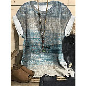 Women's Plus Size Tops T shirt Color Gradient Print Short Sleeve Crewneck Basic Streetwear Summer Gray Big Size XL XXL 3XL 4XL 5XL miniinthebox