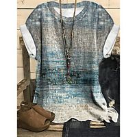 Women's Plus Size Tops T shirt Color Gradient Print Short Sleeve Crewneck Basic Streetwear Summer Gray Big Size XL XXL 3XL 4XL 5XL miniinthebox - thumbnail