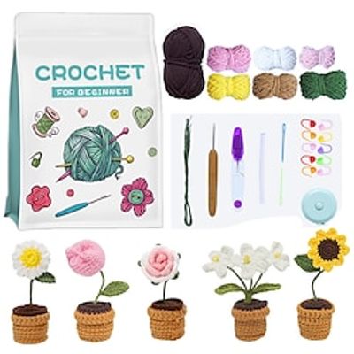 Beginner Crochet Kit for Adults,5pcsset Beginner Crochet Learn to Crochet Kit,Crochet Kits, Succulent Plants Crochet Set, Knitting Kit for Beginners Lightinthebox