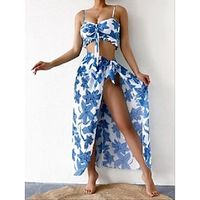 Women's Swimwear Bikini Beach Bottom Normal Swimsuit 3-Piece Printing Floral Black Pink Blue Bathing Suits Sports Beach Wear Summer miniinthebox - thumbnail