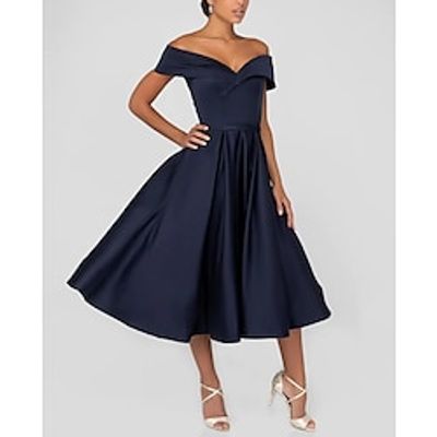 A-Line Cocktail Dresses Elegant Dress Formal Party Wear Tea Length Sleeveless Sweetheart Pocket Satin with Ruched 2024 Lightinthebox