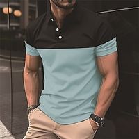 Men's Polo Shirt Golf Shirt Work Casual Lapel Short Sleeve Basic Modern Color Block Patchwork Button Spring  Summer Regular Fit Wine Yellow Pink Blue Green Coffee Polo Shirt Lightinthebox