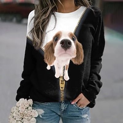Women's Sweatshirt Pullover Dog 3D Print Daily Sports 3D Print Active Streetwear Clothing Apparel Hoodies Sweatshirts  Black miniinthebox