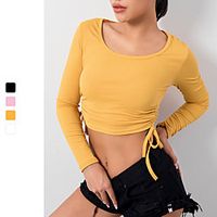 Women's Crew Neck Yoga Top Crop Top Cropped Solid Color White Black Spandex Yoga Gym Workout Running Tee Tshirt Sport Activewear Breathable Quick Dry Lightweight Stretchy Slim Lightinthebox - thumbnail