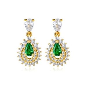 Women's Clear Green Synthetic Diamond Stud Earrings Fine Jewelry Pear Cut Precious Luxury Elegant S925 Sterling Silver Earrings Jewelry Gold For Wedding Party 1 Pair Lightinthebox