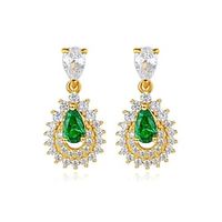 Women's Clear Green Synthetic Diamond Stud Earrings Fine Jewelry Pear Cut Precious Luxury Elegant S925 Sterling Silver Earrings Jewelry Gold For Wedding Party 1 Pair Lightinthebox - thumbnail