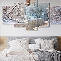 5 Panels Wall Art Canvas Landscape Winter River Landscape Prints Posters Painting Home Decoration Wall Hanging Gift Rolled Canvas No Frame Unframed Unstretched Lightinthebox - thumbnail