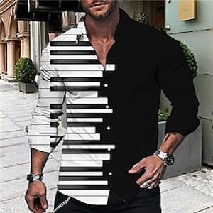 Men's Shirt Graphic Shirt Pano Keys Turndown Black 3D Print Outdoor Street Long Sleeve Button-Down Print Clothing Apparel Fashion Designer Casual Breathable  Summer  Spring  Summer Lightinthebox