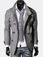 Mens Double Breasted Stand Collar Trench Coat