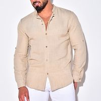 Men's Linen Shirt Shirt Button Up Shirt Summer Shirt Beach Shirt White Blue Khaki Long Sleeve Plain Standing Collar Spring Fall Holiday Vacation Clothing Apparel Lightinthebox