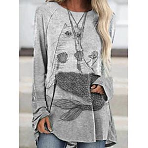 2021 amazon wsh spring new printed casual top european and american loose mid-length long-sleeved t-shirt women miniinthebox