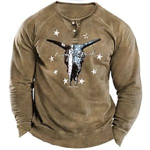 Men's Sweatshirt Brown Henley Animal Patterned Graphic Prints Sports  Outdoor Daily Sports Hot Stamping Basic Streetwear Casual Spring   Fall Clothing Apparel Hoodies Sweatshirts  miniinthebox
