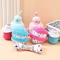 Pet Dog Plush Birthday Toy Puppy Cake Squeaky Toys Playing Interactive Bite Resistant Chew Toy Stuffed Birth Hat Pet Supplies Lightinthebox - thumbnail