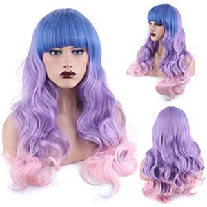 Synthetic Wig Deep Wave Neat Bang Wig Medium Length A1 Synthetic Hair Women's Cosplay Party Fashion Blue Purple Lightinthebox