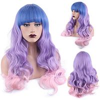 Synthetic Wig Deep Wave Neat Bang Wig Medium Length A1 Synthetic Hair Women's Cosplay Party Fashion Blue Purple Lightinthebox - thumbnail
