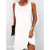 Women's Casual Dress Mini Dress Black White Sleeveless Pure Color Slim Winter Fall Spring Crew Neck Classic Daily 2022 S M L XL XXL 3XL 4XL 5XL Lightinthebox - thumbnail