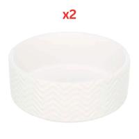 Trixie Wavy Pattern Ceramic Dog Bowl White - 16cm (Pack of 2)