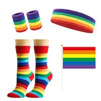 1 Pair Socks Rainbow Flag Absorbent Headband Wrist Support 6 PCS Accessories Set Queer LGBT LGBTQ Adults' Unisex Gay Lesbian for Pride Parade Pride Month Party Carnival Lightinthebox