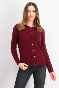 Womens Bead-Button Cardigan  Merlot