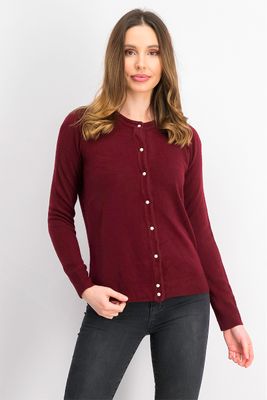 Womens Bead-Button Cardigan  Merlot
