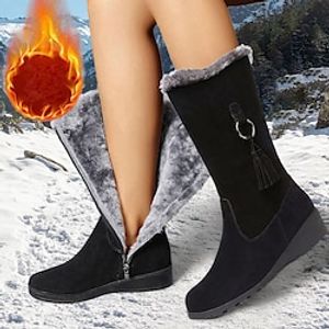 Women's Boots Snow Boots Winter Boots Home Daily Solid Color Mid Calf Boots Winter Zipper Hidden Heel Round Toe Square Toe Casual Comfort Nylon Zipper Dark Grey Black miniinthebox