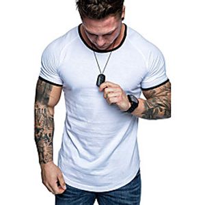 Men's Tunic Tee Shirt Plain Solid Color Short Sleeve Indoor Tops Cotton Simple Solid Round Neck White Red Black miniinthebox