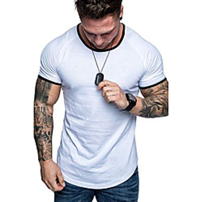 Men's Tunic Tee Shirt Plain Solid Color Short Sleeve Indoor Tops Cotton Simple Solid Round Neck White Red Black miniinthebox