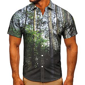 Men's Shirt 3D Print Graphic Prints Forest Button-Down Short Sleeve Street Tops Casual Fashion Classic Breathable Green miniinthebox