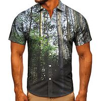 Men's Shirt 3D Print Graphic Prints Forest Button-Down Short Sleeve Street Tops Casual Fashion Classic Breathable Green miniinthebox - thumbnail
