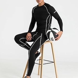 Men's Activewear Set Compression Suit 2 Piece Athletic Long Sleeve Spandex Breathable Quick Dry Moisture Wicking Fitness Running Jogging Sportswear Activewear Stripes Black BlackGray Green Black Lightinthebox