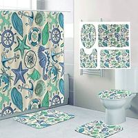 4 Pcs Shower Curtain Set Nautical Ocean Animal Bathroom Sets Modern Home Bathroom Decor with Bath Mat U Shape and Toilet Lid Cover Mat and 12 Hooks miniinthebox - thumbnail