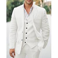 White Sky Blue Khaki Men's Wedding Linen Suits Solid Colored 3 Piece Tailored Fit Single Breasted Two-buttons 2024 Lightinthebox