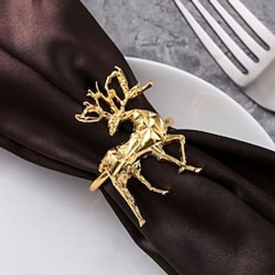Christmas Kitchen Deco Napkin Ring Explosive Christmas Napkin Ring Silver Diamond-Shaped Deer Napkin Ring Napkin Buckle Cloth Ring Metal Lightinthebox