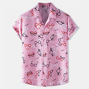 Men's Shirt Graphic Prints Button-Down Short Sleeve Casual Tops Cotton Casual Fashion Breathable Comfortable Blushing Pink miniinthebox