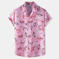 Men's Shirt Graphic Prints Button-Down Short Sleeve Casual Tops Cotton Casual Fashion Breathable Comfortable Blushing Pink miniinthebox - thumbnail