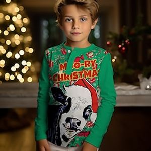 Christmas Boys 3D Cow henley shirt Long Sleeve 3D Print Fall Winter Sports Fashion Streetwear Polyester Kids 3-12 Years Crew Neck Outdoor Casual Daily Regular Fit Lightinthebox