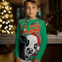 Christmas Boys 3D Cow henley shirt Long Sleeve 3D Print Fall Winter Sports Fashion Streetwear Polyester Kids 3-12 Years Crew Neck Outdoor Casual Daily Regular Fit Lightinthebox - thumbnail